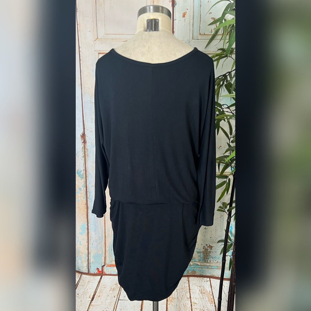 New! VENUS Black Short Stretchy Ruched Detail Blouson Dress - Picture 7 of 9